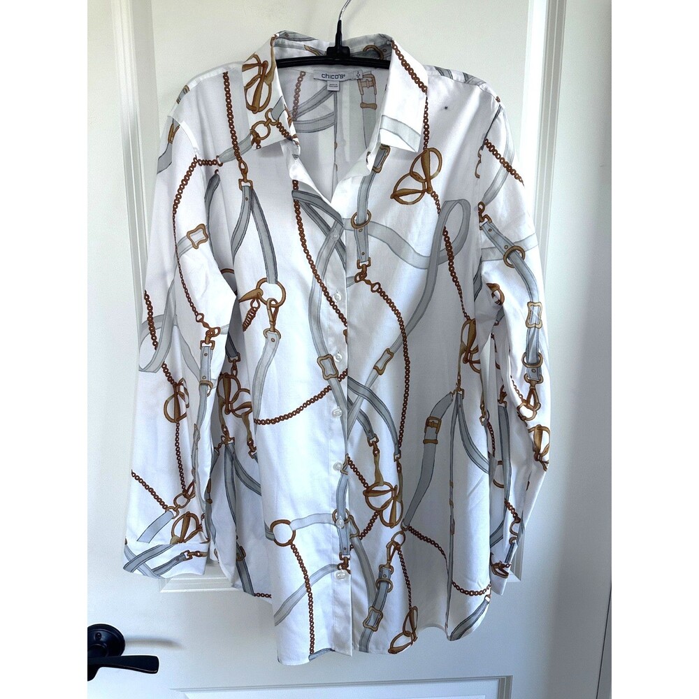 Chico's No-Iron Equestrian-Inspired Pattern Tunic Chico’s 2 (Large / US 12)